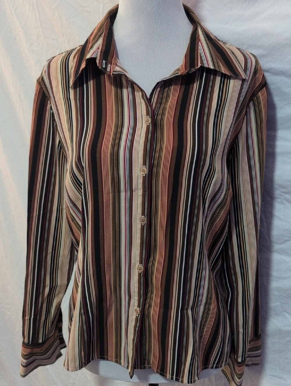 Apt. 9 Brown and Cream Vertical Stripe Button-Down Shirt